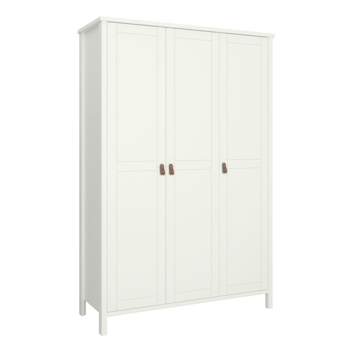 Tromso 3 Doors Wardrobe White with Leather Handles - UK