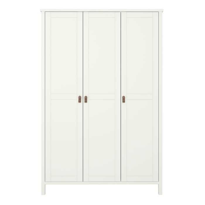 Tromso 3 Doors Wardrobe White with Leather Handles - UK