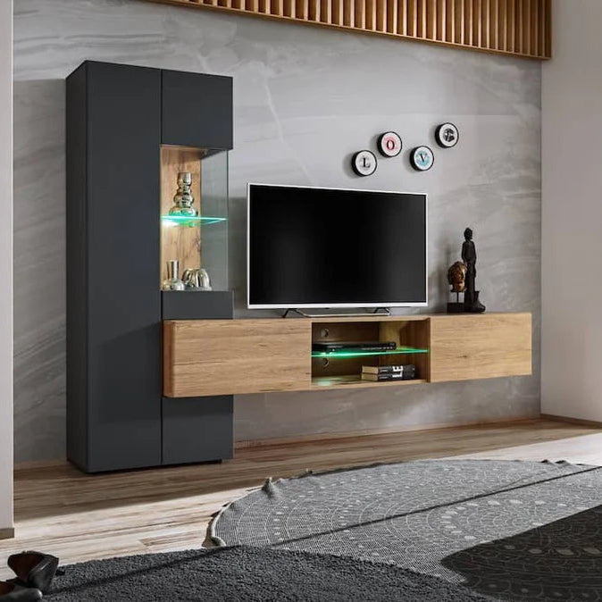 Try Wooden TV Entertainment Unit in Oak Wotan & Anthracite