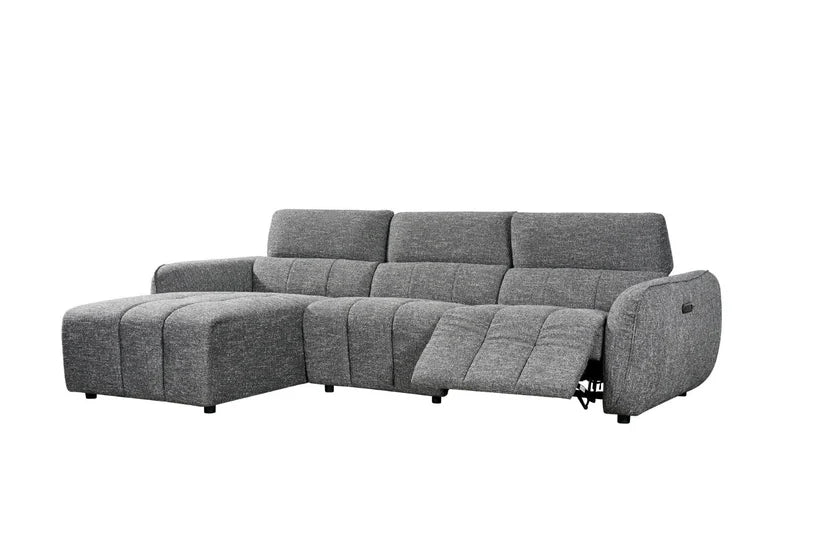 Turin Fabric Electric Recliner Left Hand Corner Sofa In Charcoal