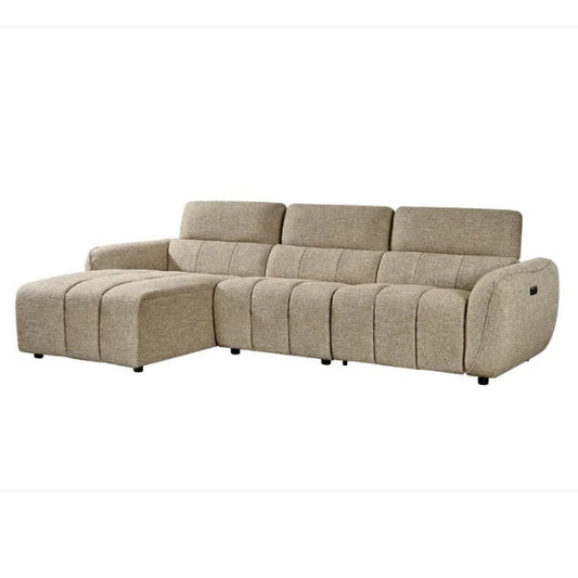 Turin Fabric Electric Recliner Left Hand Corner Sofa In Mocha