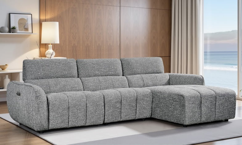 Turin Fabric Electric Recliner Right Hand Corner Sofa In Charcoal