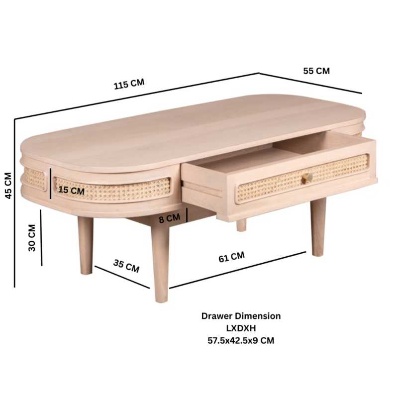 Valencia Cane & Mango Wood 1 Drawer Coffee Table - UK