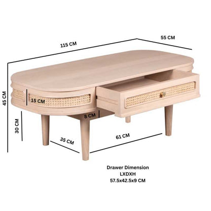 Valencia Cane & Mango Wood 1 Drawer Coffee Table - UK
