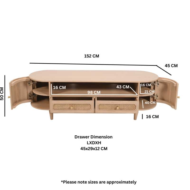 Valencia Cane & Mango Wood 2 Drawers And 2 Door TV Stand - UK