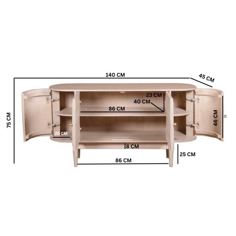 Valencia Cane & Mango Wood 4 Doors Sideboard - UK