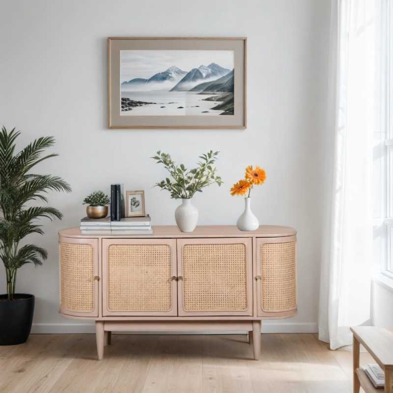 Valencia Cane & Mango Wood 4 Doors Sideboard - UK