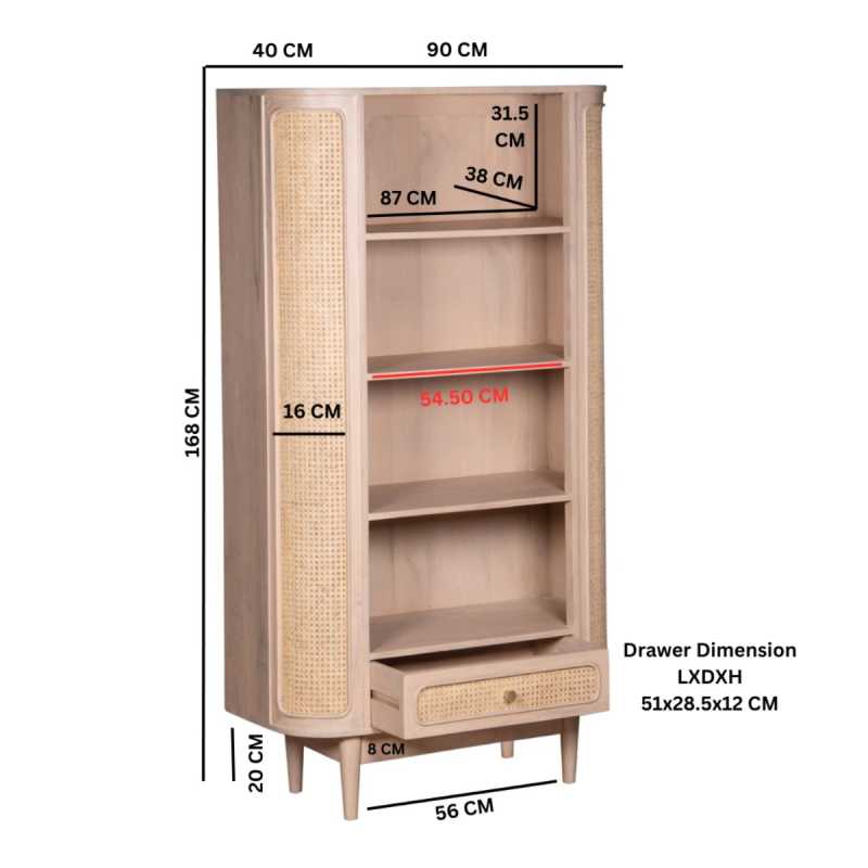 Valencia Cane & Mango Wood Bookcase - UK