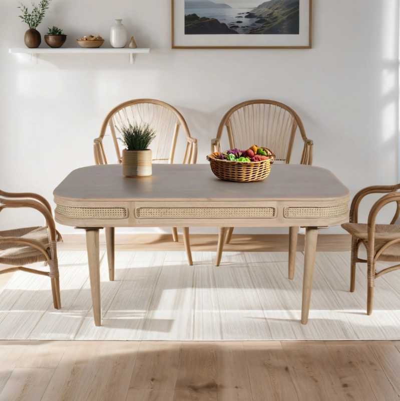 Valencia Cane & Mango Wood Dining Table 6 Seater - UK