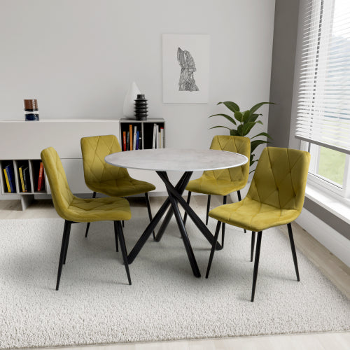 Vernon Mustard Velvet Dining Chairs With Black Legs (Pack of 4)