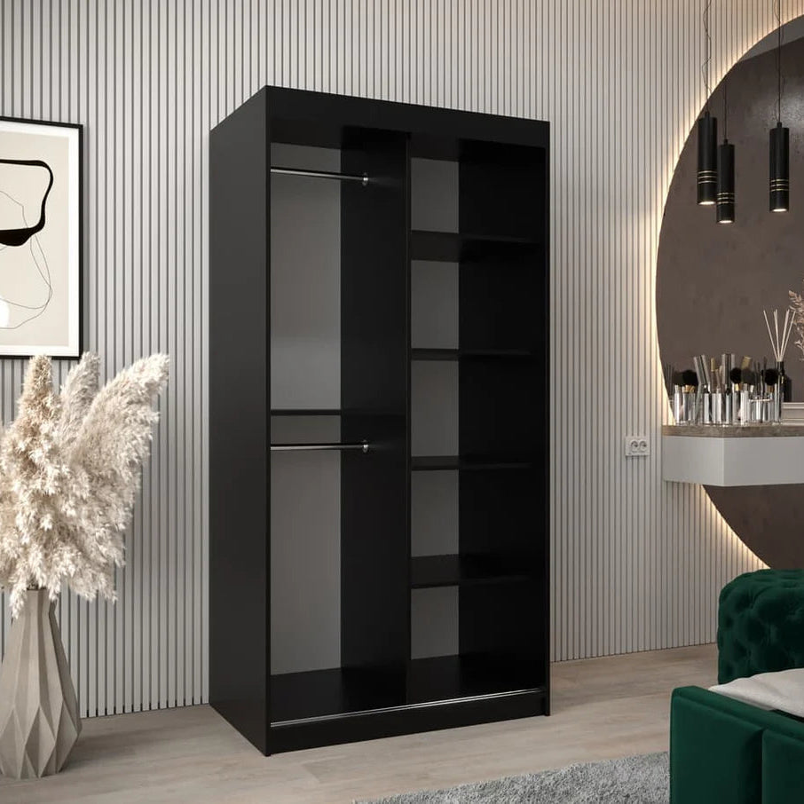 Verona II Mirrored Wardrobe 2 Sliding Doors 100cm In Black Matt