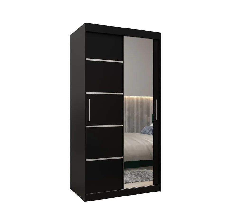 Verona II Mirrored Wardrobe 2 Sliding Doors 100cm In Black Matt