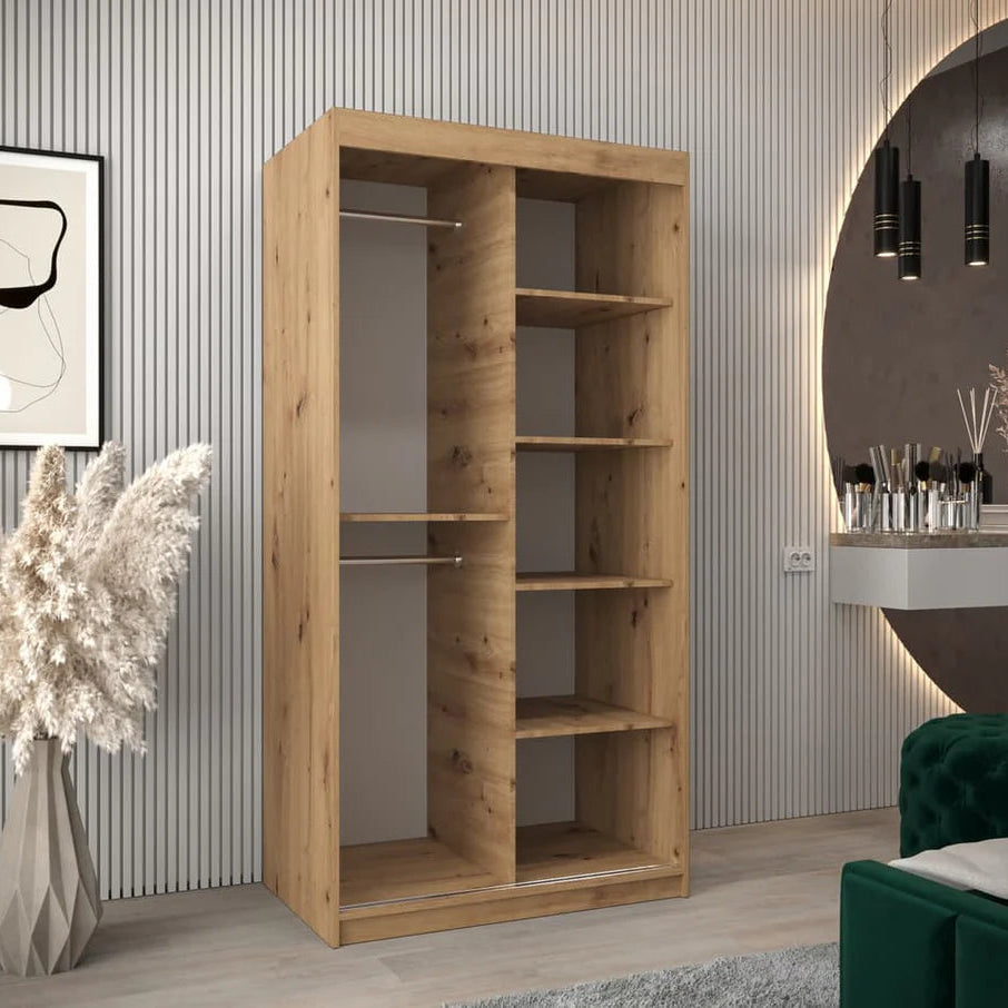 Verona II Mirrored Wardrobe 2 Sliding Doors 100cm In Oak Artisan