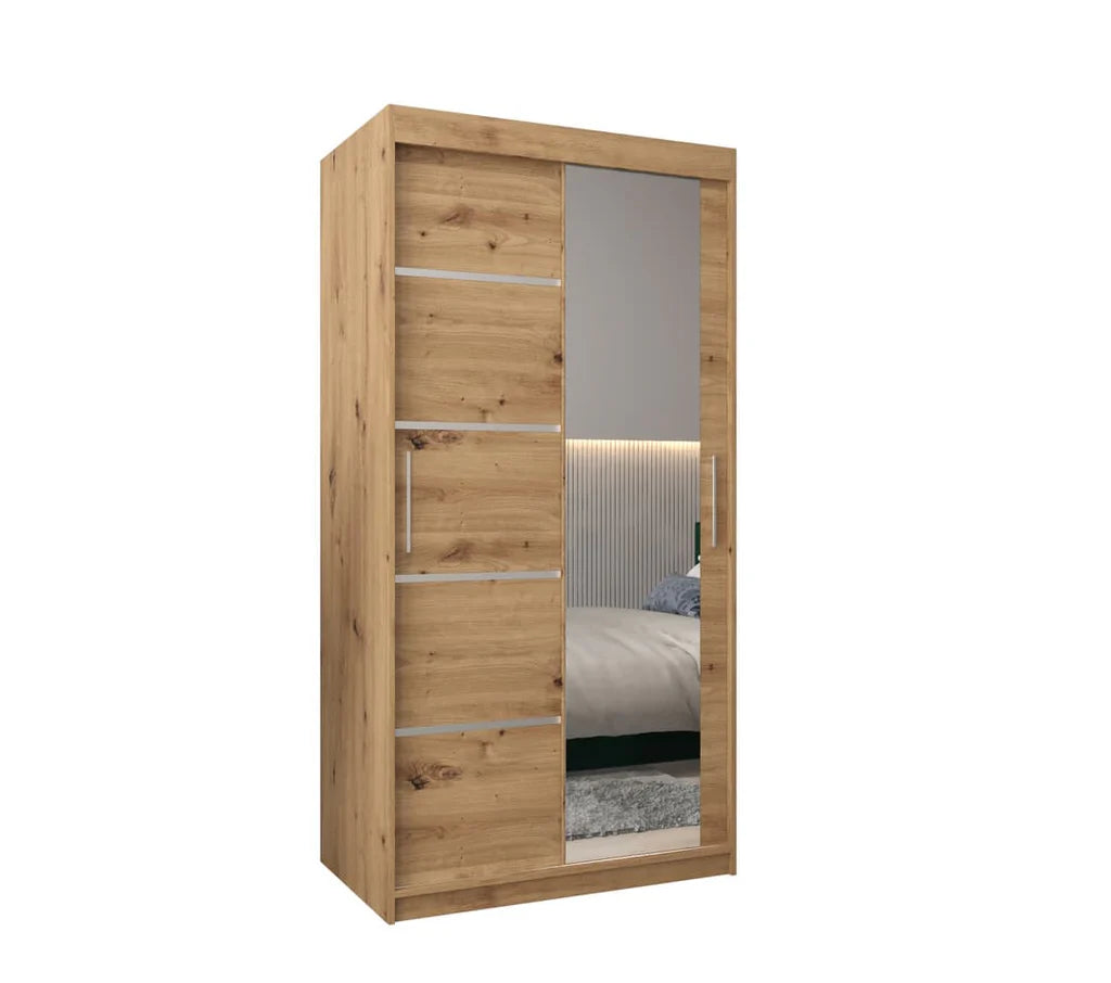 Verona II Mirrored Wardrobe 2 Sliding Doors 100cm In Oak Artisan