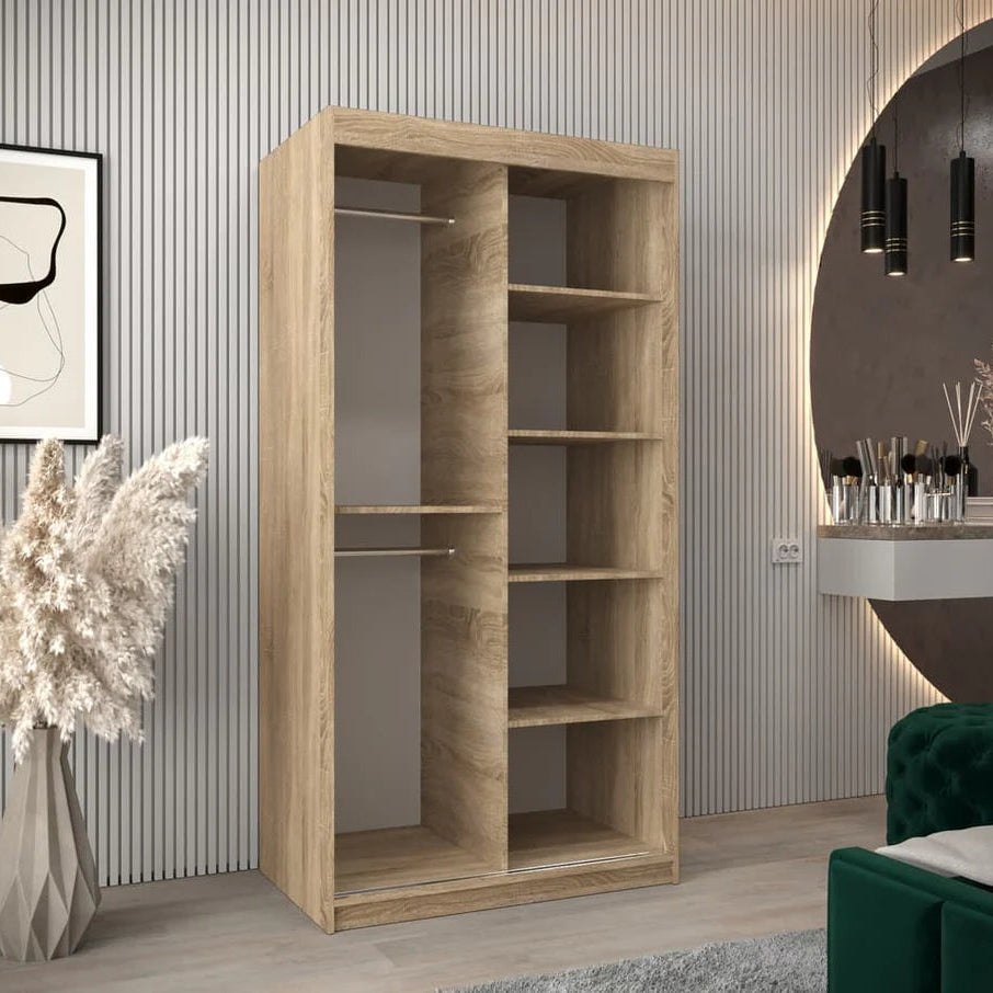 Verona II Mirrored Wardrobe 2 Sliding Doors 100cm In Oak Sonoma