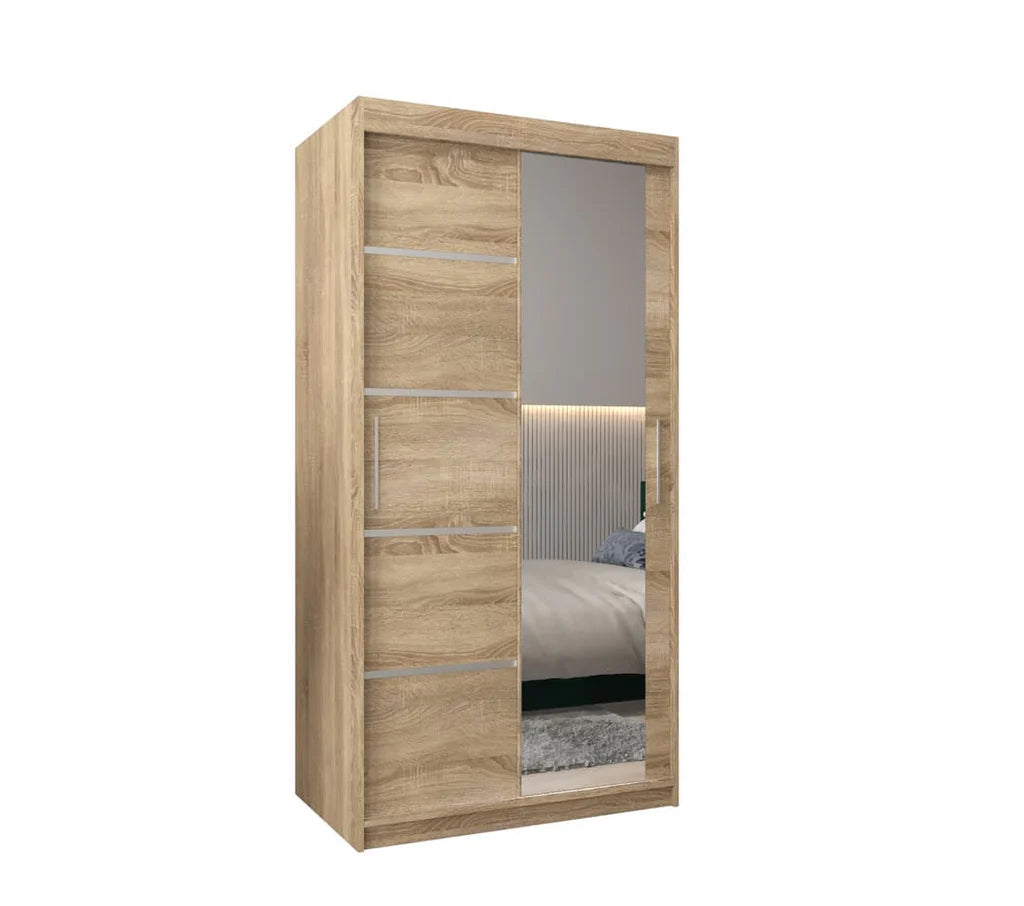 Verona II Mirrored Wardrobe 2 Sliding Doors 100cm In Oak Sonoma