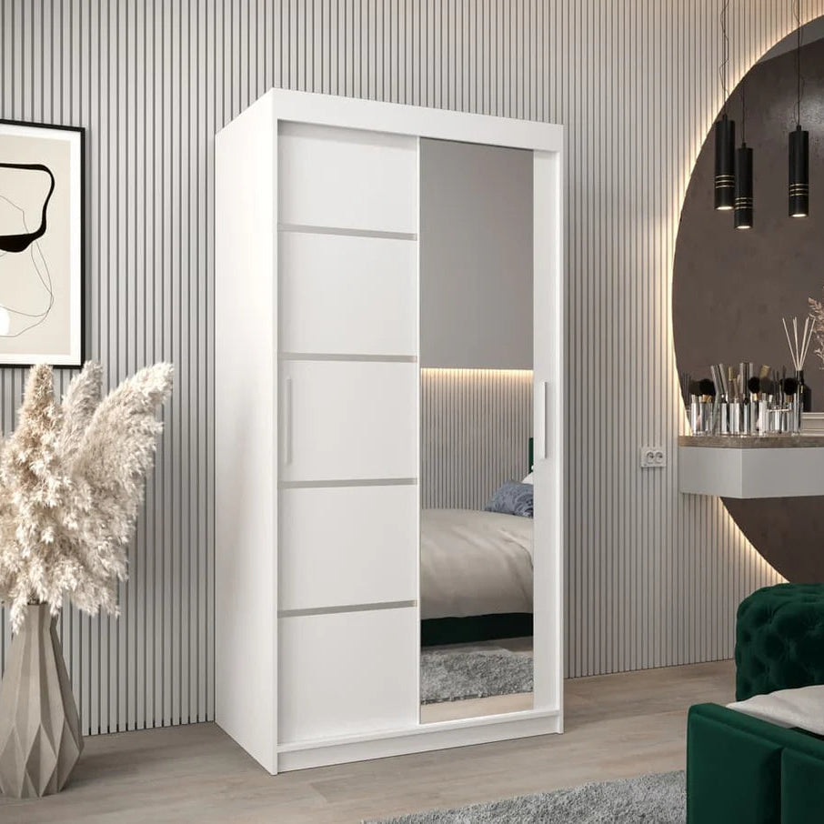 Verona II Mirrored Wardrobe 2 Sliding Doors 100cm In White Matt