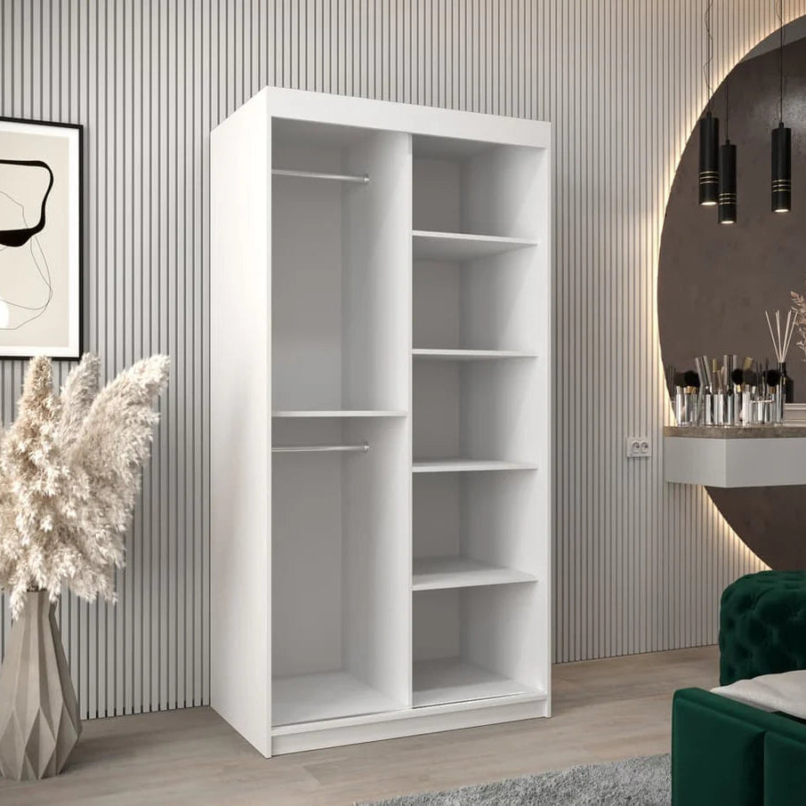 Verona II Mirrored Wardrobe 2 Sliding Doors 100cm In White Matt