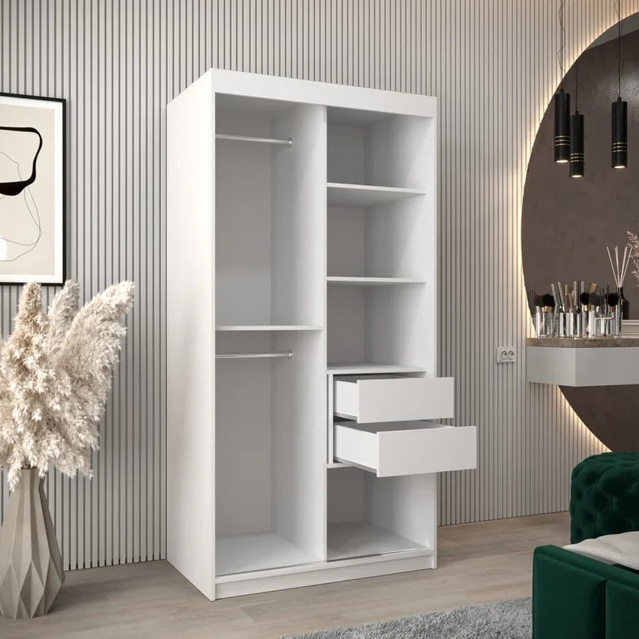 Verona II Mirrored Wardrobe 2 Sliding Doors 100cm In White Matt