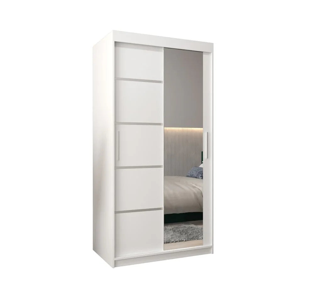 Verona II Mirrored Wardrobe 2 Sliding Doors 100cm In White Matt