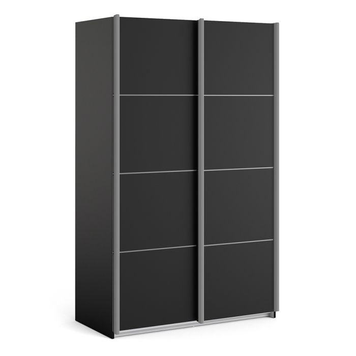 Verona Sliding Wardrobe 120cm in Black Matt with Black Matt Doors with 2 Shelves - UK