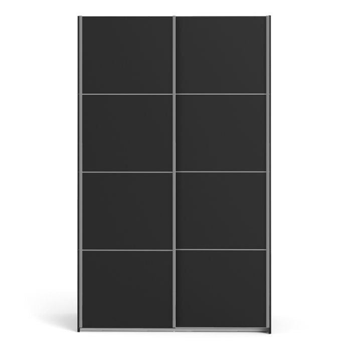 Verona Sliding Wardrobe 120cm in Black Matt with Black Matt Doors with 2 Shelves - UK