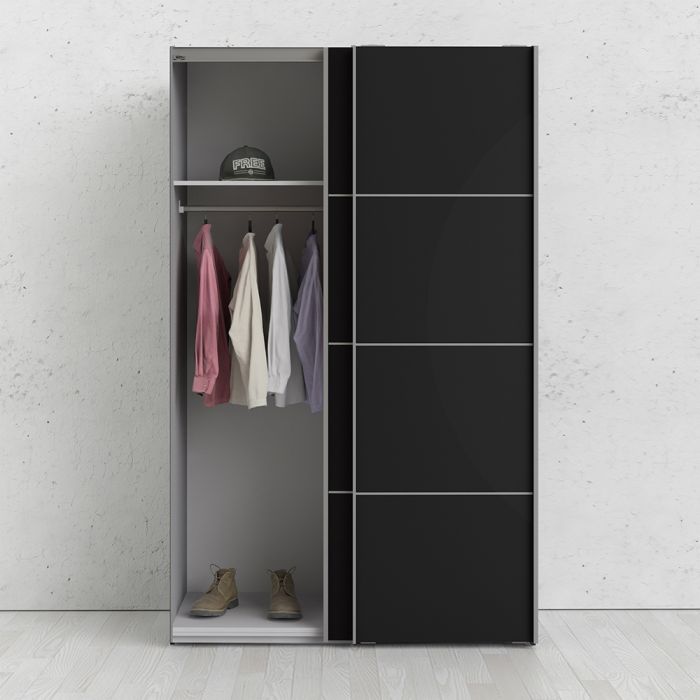 Verona Sliding Wardrobe 120cm in Black Matt with Black Matt Doors with 2 Shelves - UK