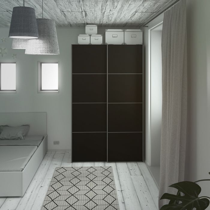 Verona Sliding Wardrobe 120cm in Black Matt with Black Matt Doors with 2 Shelves - UK