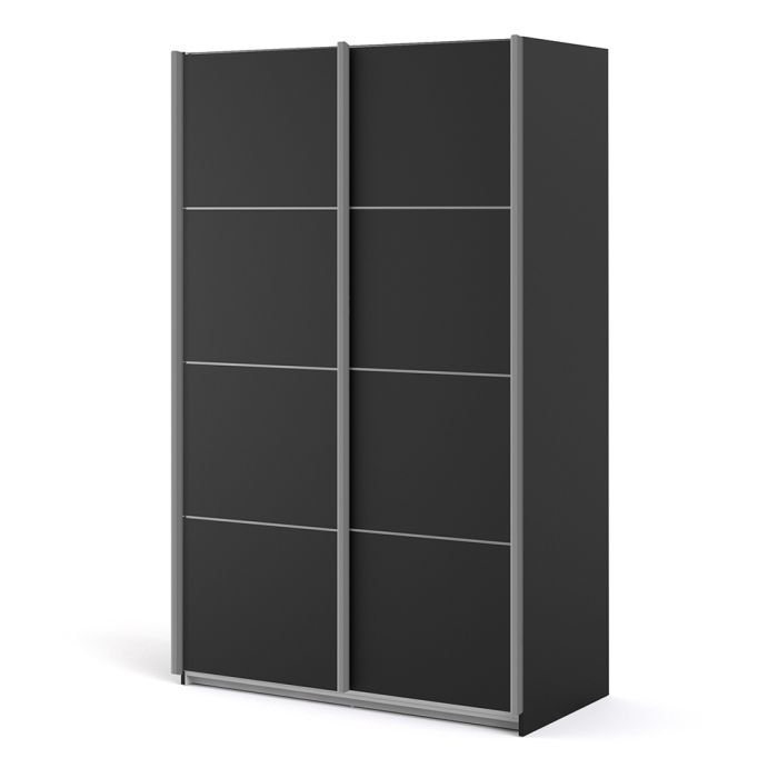 Verona Sliding Wardrobe 120cm in Black Matt with Black Matt Doors with 2 Shelves - UK