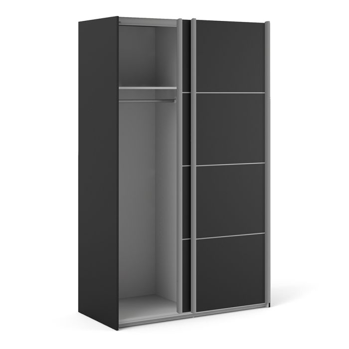 Verona Sliding Wardrobe 120cm in Black Matt with Black Matt Doors with 2 Shelves - UK