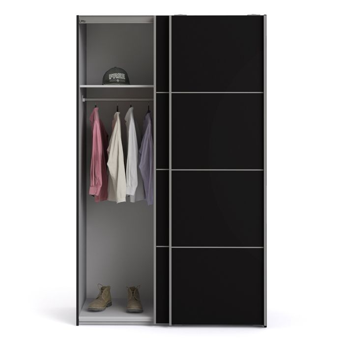 Verona Sliding Wardrobe 120cm in Black Matt with Black Matt Doors with 2 Shelves - UK