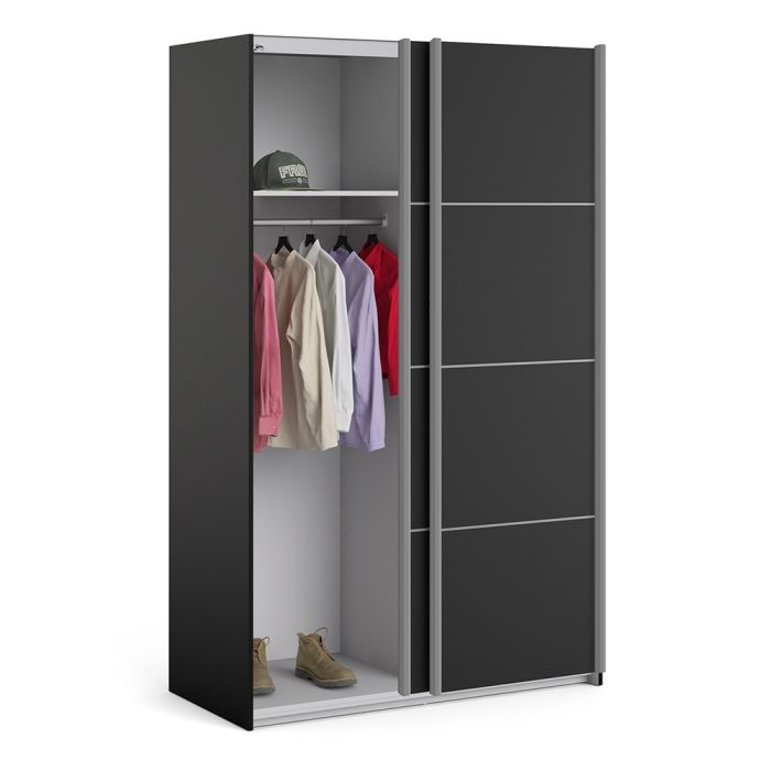 Verona Sliding Wardrobe 120cm in Black Matt with Black Matt Doors with 2 Shelves - UK