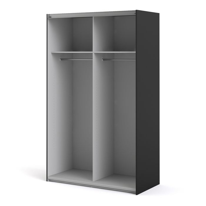 Verona Sliding Wardrobe 120cm in Black Matt with Black Matt Doors with 2 Shelves - UK