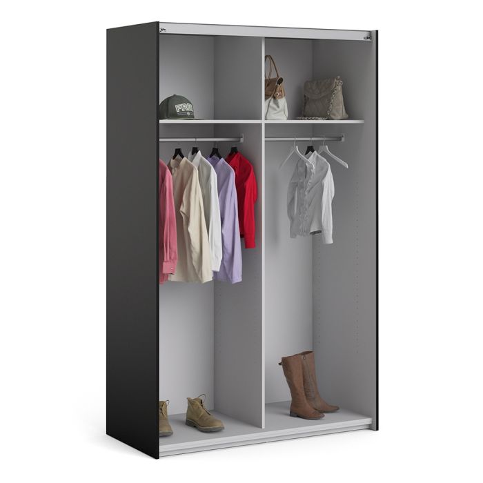 Verona Sliding Wardrobe 120cm in Black Matt with Black Matt Doors with 2 Shelves - UK