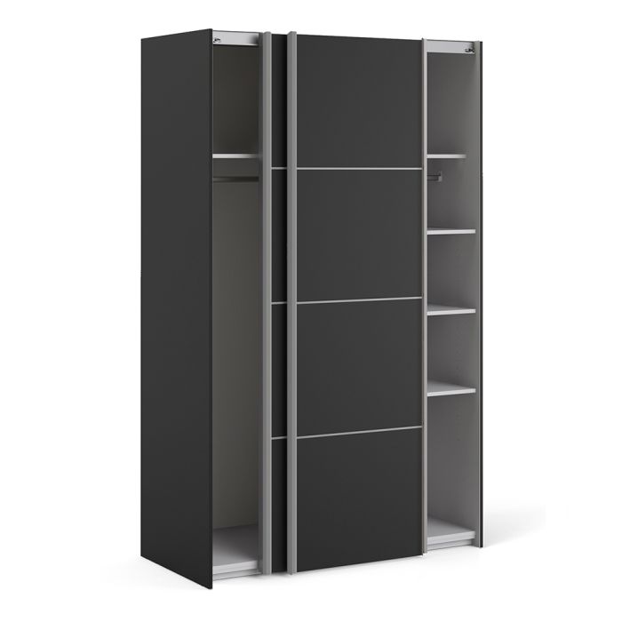 Verona Sliding Wardrobe 120cm in Black Matt with Black Matt Doors with 5 Shelves - UK