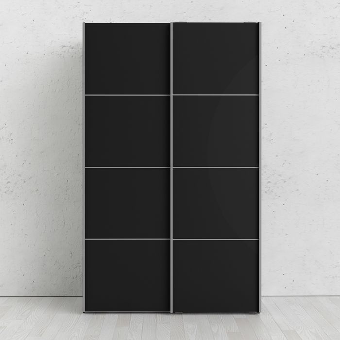 Verona Sliding Wardrobe 120cm in Black Matt with Black Matt Doors with 5 Shelves - UK