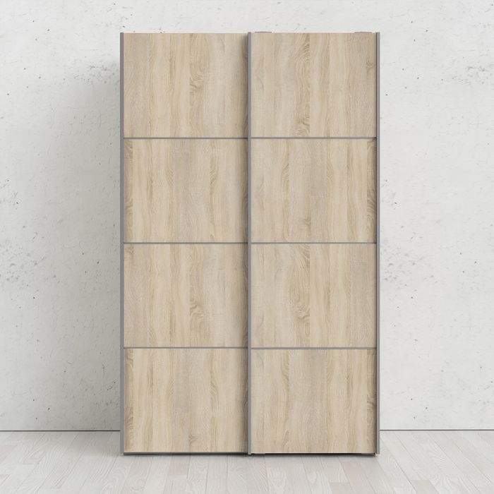 Verona Sliding Wardrobe 120cm in Black Matt with Oak Doors with 2 Shelves - UK