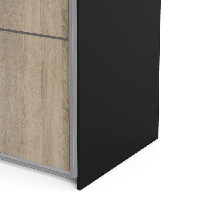 Verona Sliding Wardrobe 120cm in Black Matt with Oak Doors with 2 Shelves - UK