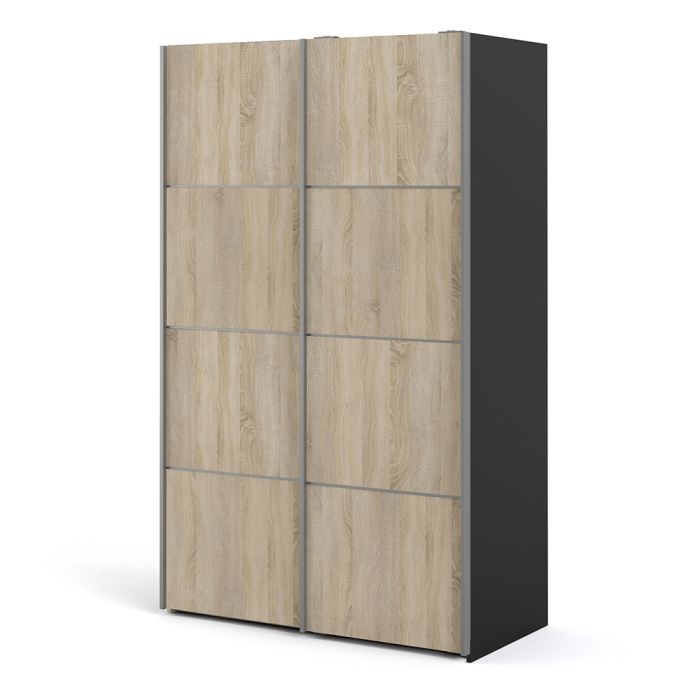 Verona Sliding Wardrobe 120cm in Black Matt with Oak Doors with 2 Shelves - UK