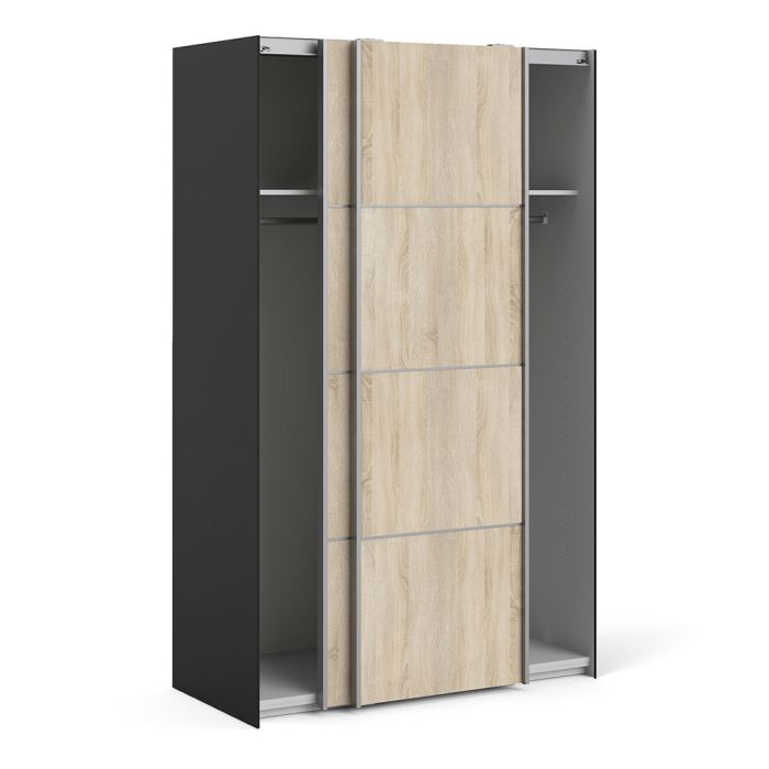 Verona Sliding Wardrobe 120cm in Black Matt with Oak Doors with 2 Shelves - UK