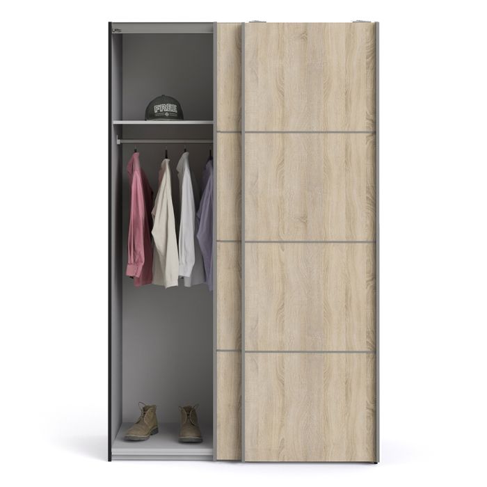 Verona Sliding Wardrobe 120cm in Black Matt with Oak Doors with 2 Shelves - UK