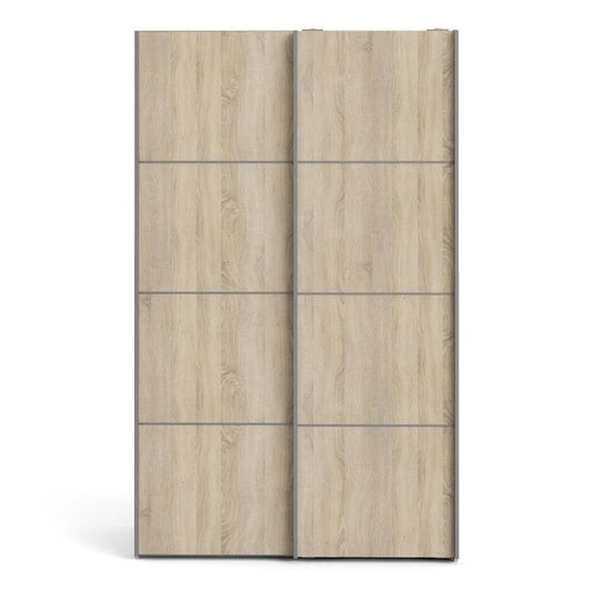 Verona Sliding Wardrobe 120cm in White with Oak Doors with 2 Shelves - UK
