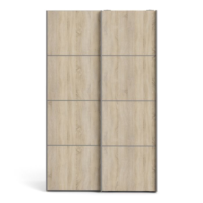 Verona Sliding Wardrobe 120cm in White with Oak Doors with 2 Shelves - UK