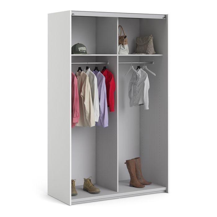 Verona Sliding Wardrobe 120cm in White with Oak Doors with 2 Shelves - UK