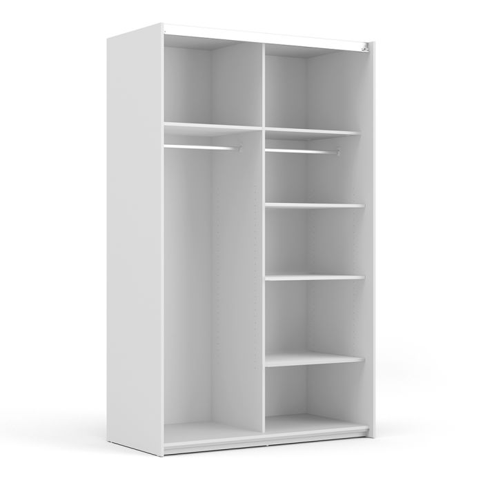 Verona Sliding Wardrobe 120cm in White with Oak Doors with 5 Shelves - UK