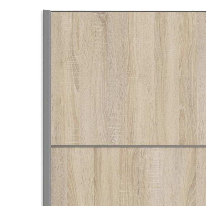 Verona Sliding Wardrobe 120cm in White with Oak Doors with 5 Shelves - UK