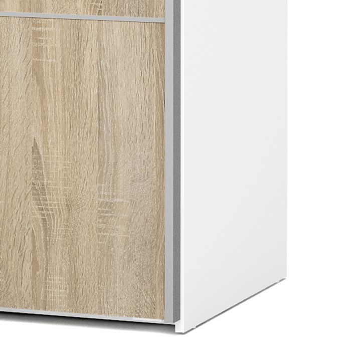 Verona Sliding Wardrobe 120cm in White with Oak Doors with 5 Shelves - UK