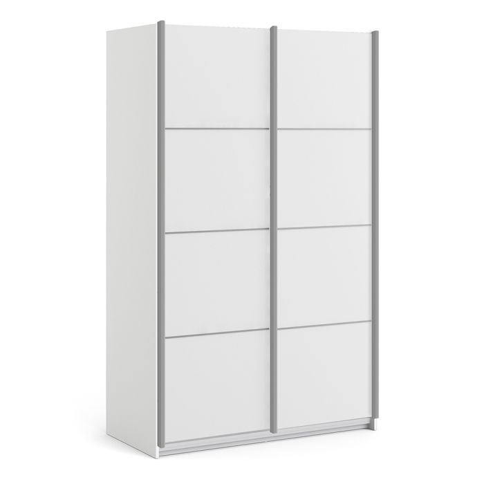 Verona Sliding Wardrobe 120cm in White with White Doors with 2 Shelves - UK