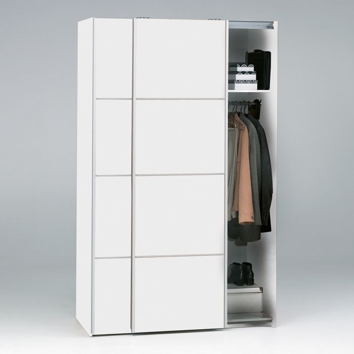 Verona Sliding Wardrobe 120cm in White with White Doors with 2 Shelves - UK