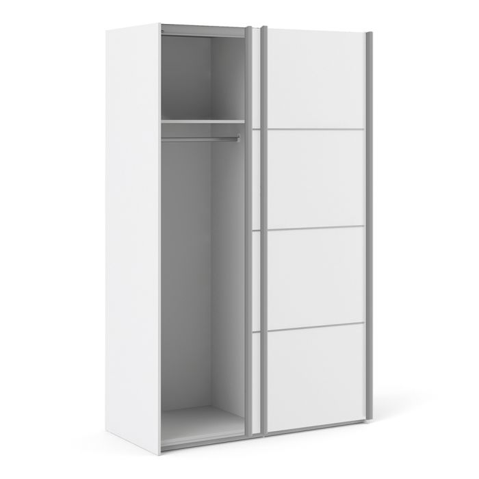 Verona Sliding Wardrobe 120cm in White with White Doors with 2 Shelves - UK